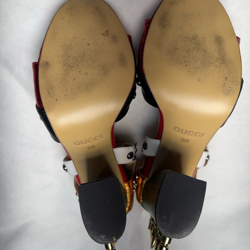 Gucci Red, Green, and Gold Spiked Heels - Picture 7 of 13